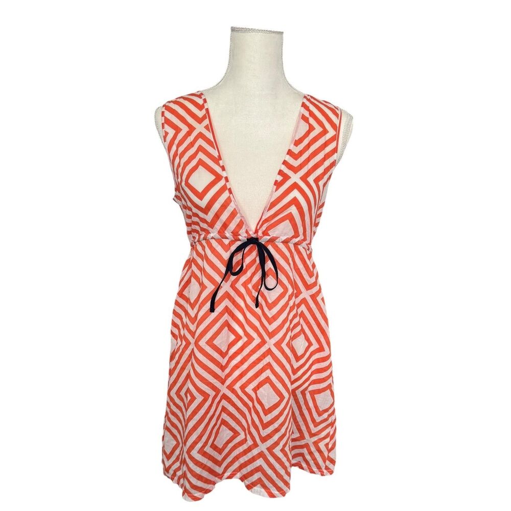 Anthropologie Dress Womens Medium Orange‎ Geometric V Neck Sleeveless Sundress